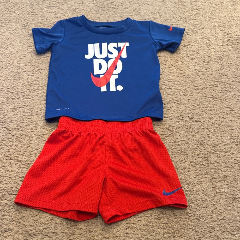 Nike Blue 'Just Do It' Tee with Red Athletic Shorts